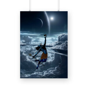 Shiva's Divine Performance in Moonlit Sky Wall Art