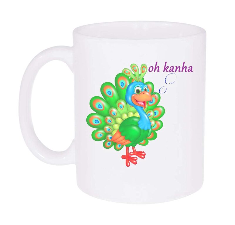 KC PRODUCTS Printed Ceramic Coffee Mug for Lord Krishna Printed Lover (White, 330 ml)