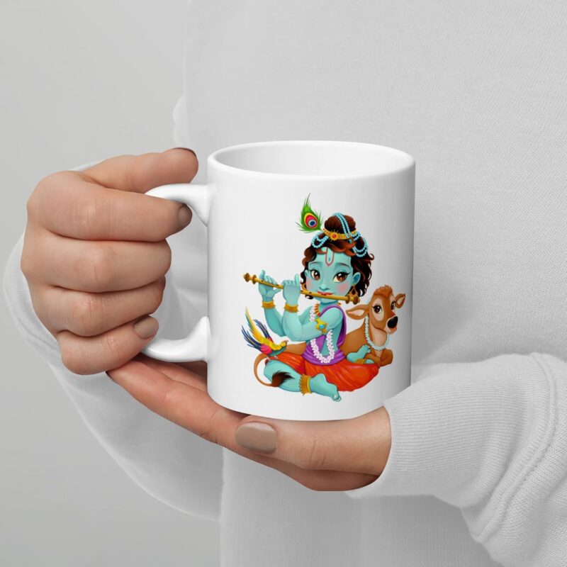 KC PRODUCTS Printed Ceramic Coffee Mug for Lord Krishna Printed Lover (White, 330 ml)