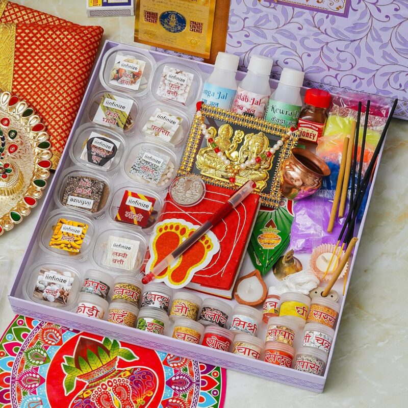 iinfinize Diwali Pooja Kit 101 Items for Ganesh Laxmi Worship Kits Premium Diwali Gift Hamper Dhanteras Pujan Set Deepawali Puja Samagri