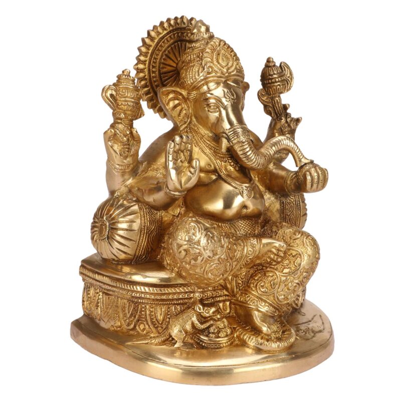 Svarup Brass Action Ganesha Idol For Home Decoration Ganpati Statue Murti For Gift Height 7.5 Inch Weight 2.9 Kg Color Gold