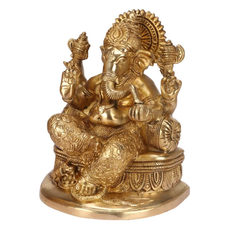 Svarup Brass Action Ganesha Idol For Home Decoration Ganpati Statue Murti For Gift Height 7.5 Inch Weight 2.9 Kg Color Gold