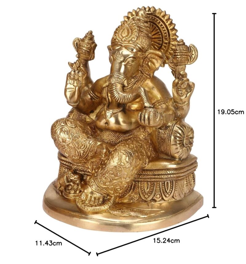 Svarup Brass Action Ganesha Idol For Home Decoration Ganpati Statue Murti For Gift Height 7.5 Inch Weight 2.9 Kg Color Gold