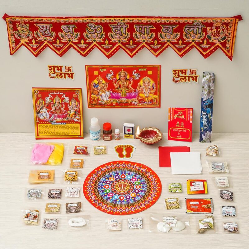 Handicraft Bazarr Laxmi Puja Items Complete Diwali Puja Kit 51 Items Diwali Combo Set Designer Pooja Thali Laxmi Ganesh Puja Kit