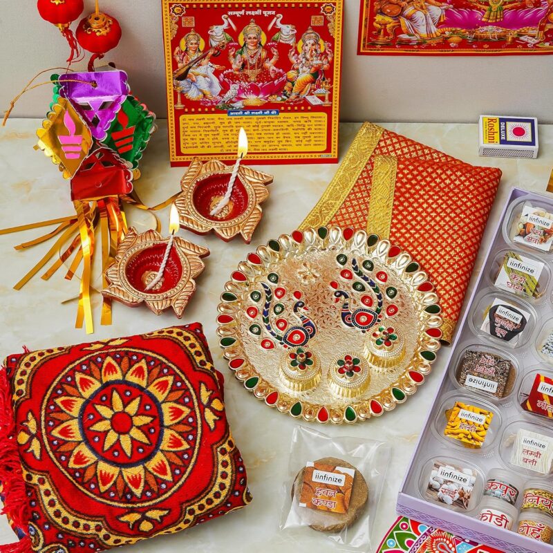 iinfinize Diwali Puja Samagri Kit Mahalakshmi Ganesh Pujan 101 Items Sampurn Hawan Samagari Diwali Worship Kit Indian Festival Pooja Gift Hamper (101, Square)