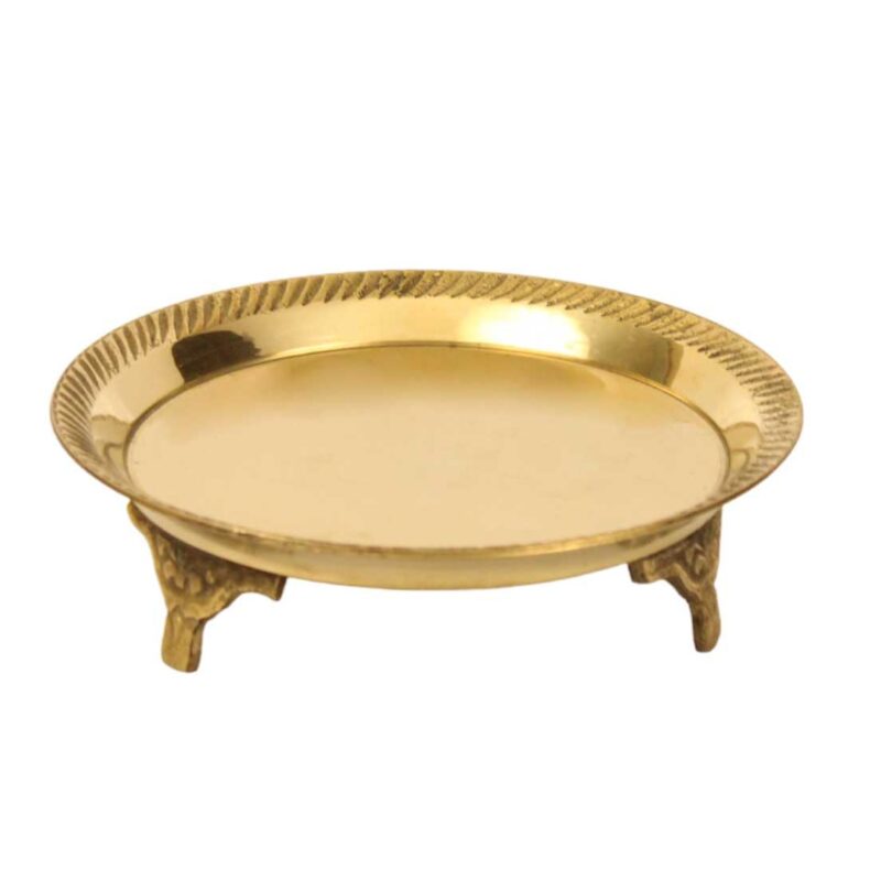 Putrika Traditional Brass Mukali | Stool | Peeta | Mukkali Trumpet | Chowki Pooja For God Idols(12.5Cm*3Cm)[Weight: 129Gm] (Vardhaman) Pin Tray Mukali - Yellow