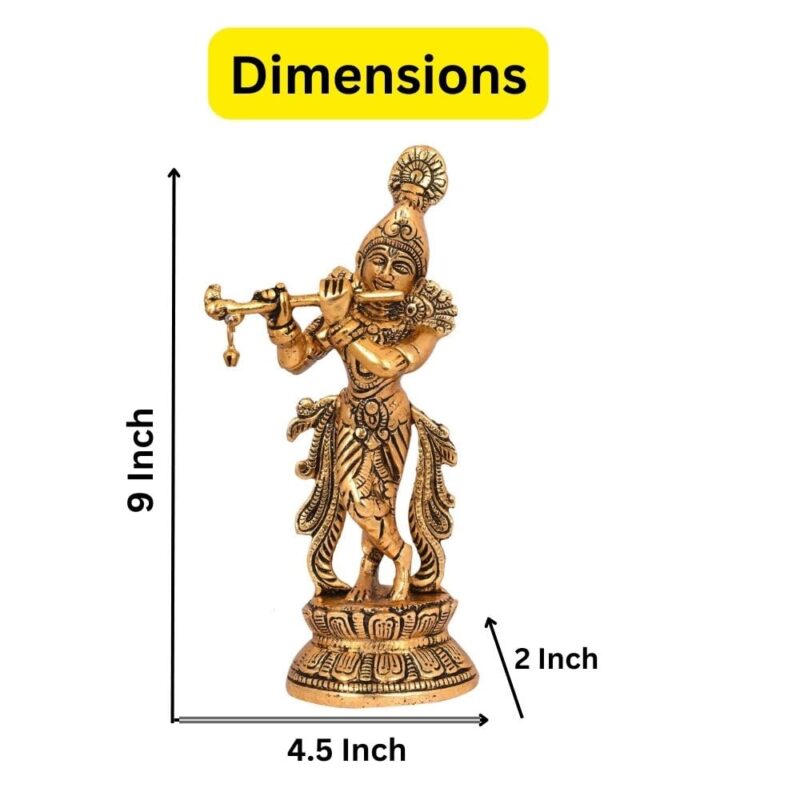 Collectible India Lord Krishna Idol Statue Krishna Idols Gold Plated Flute Playing Krishan Decorative Showpiece Figurine for Pooja Room & Gift (Set of 1)