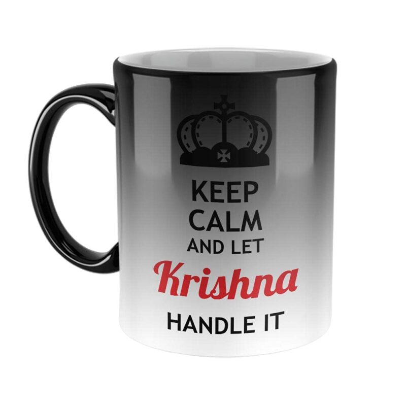 FurnishFantasy Keep Calm and Let Krishna Handle It Ceramic Coffee Mug - Best Birthday Gift for Son, Daughter, Brother, Sister, Gift for Friends - Color - Magic Mug, Name - Krishna