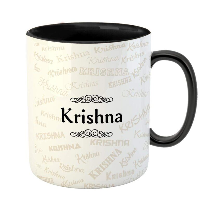 FurnishFantasy Ceramic Coffee Mug - Best Personalised Gift for Happy Birthday, Color - Black, Name - Krishna