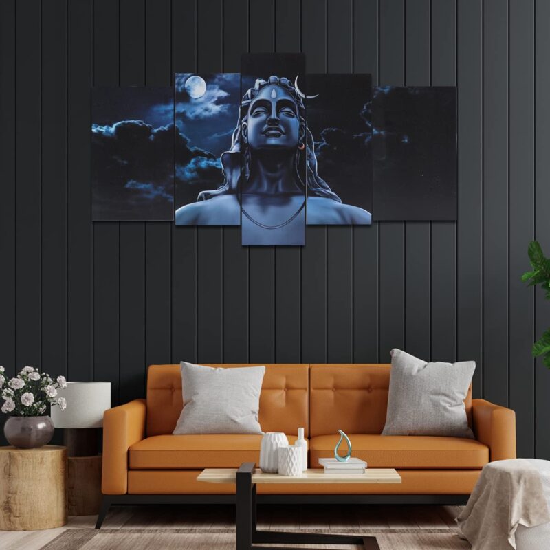 perpetual Lord Shiva Painting | 3D Painting for Wall Decoration | Adiyogi Paintings for Wall Decoration | Wall Painting for Living Room | Canvas Wall Painting | Paintings for Wall Set of 5 (75x43 CM)