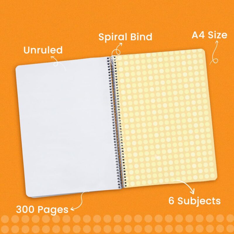 Classmate Pulse 6 Subject Spiral Notebook - Pack of 1 | Unruled | 300 Pages | 24.0cm x 18.0cm | Attractive Cover Designs | Soft Cover | Notebooks for College Students