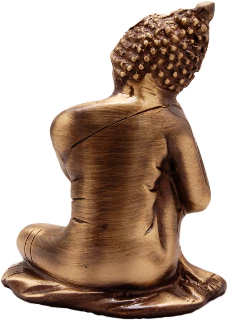 Two Moustaches Brass Buddha Resting Showpiece, Brown, Material - Brass, Showpiece for Home Decor, Home Decor Items, Buddha Statues for Living Room, House Warming Gifts, Antique Home Decor, Pack of 1