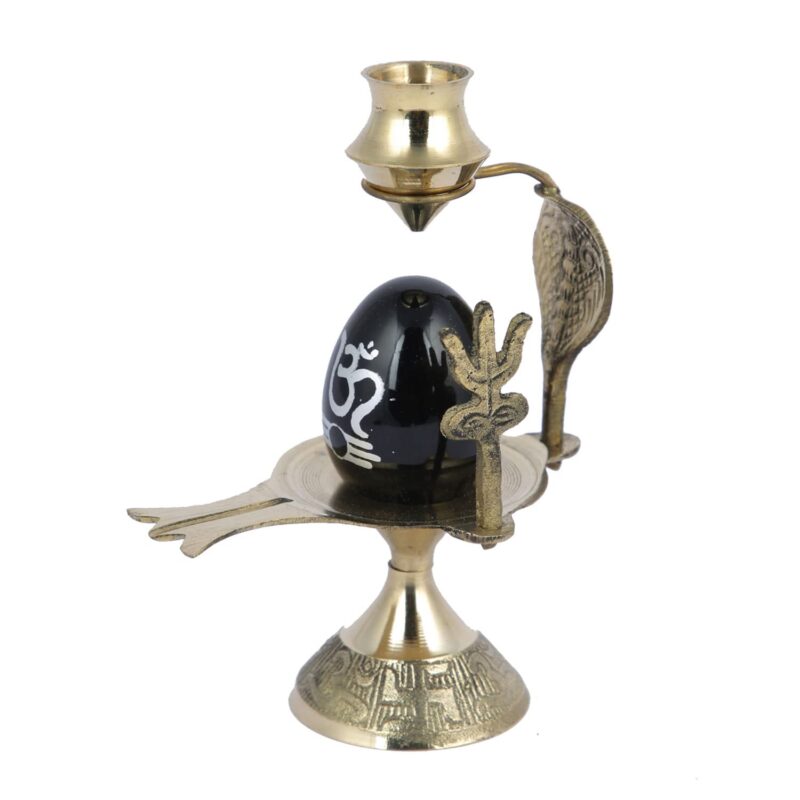 CraftVatika Shivling Idol Brass Sculpture Shiva Shivlingam Puja Abhishek Patra with Trishul and Nag Statue God Figurine Decor Gifts (3 x 2.6 x 4.7 Inches)