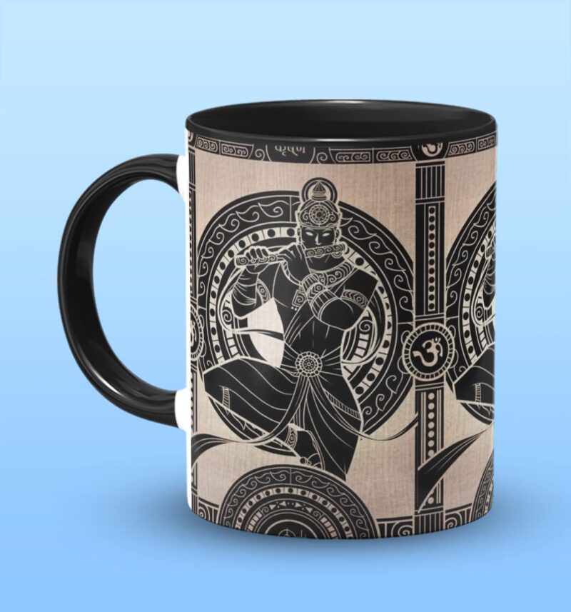 The Desi Monk Shri Krishna Printed Black Mug with Print | Mahabharat Coffee Mug 11oz | Milk Mug This Mug is Microwave and Dishwasher Safe 330ml | MUG-378