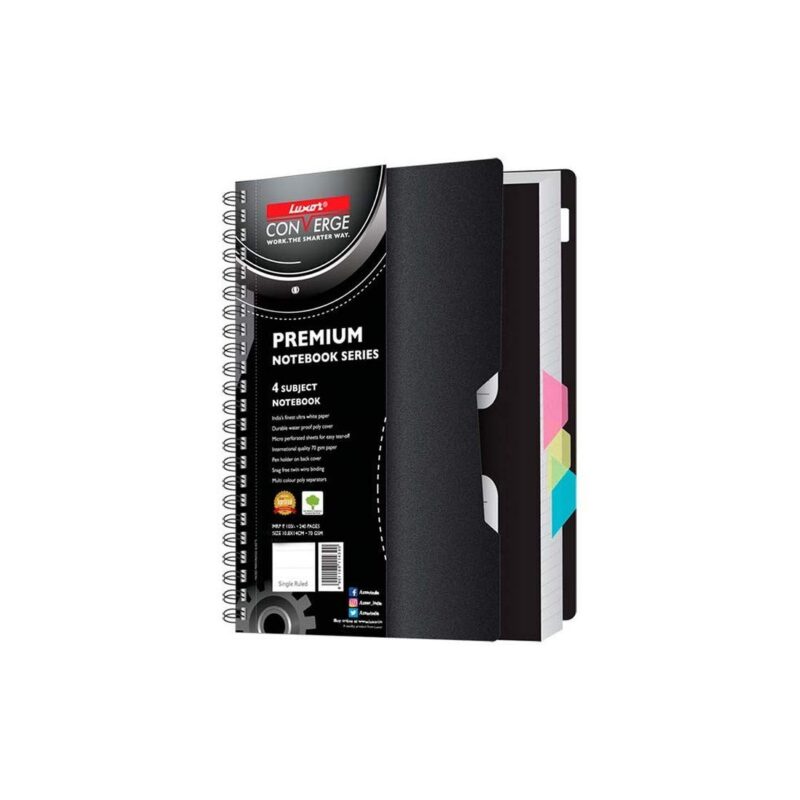 Luxor 4 Subject Notebook | 70 gsm Paper | Single Ruled | Pages - 240 | Count - 1 | 10.8 x 14.0 CM | Spiral Binding | Versatile for School, Home & Office | Pro & Student-Friendly