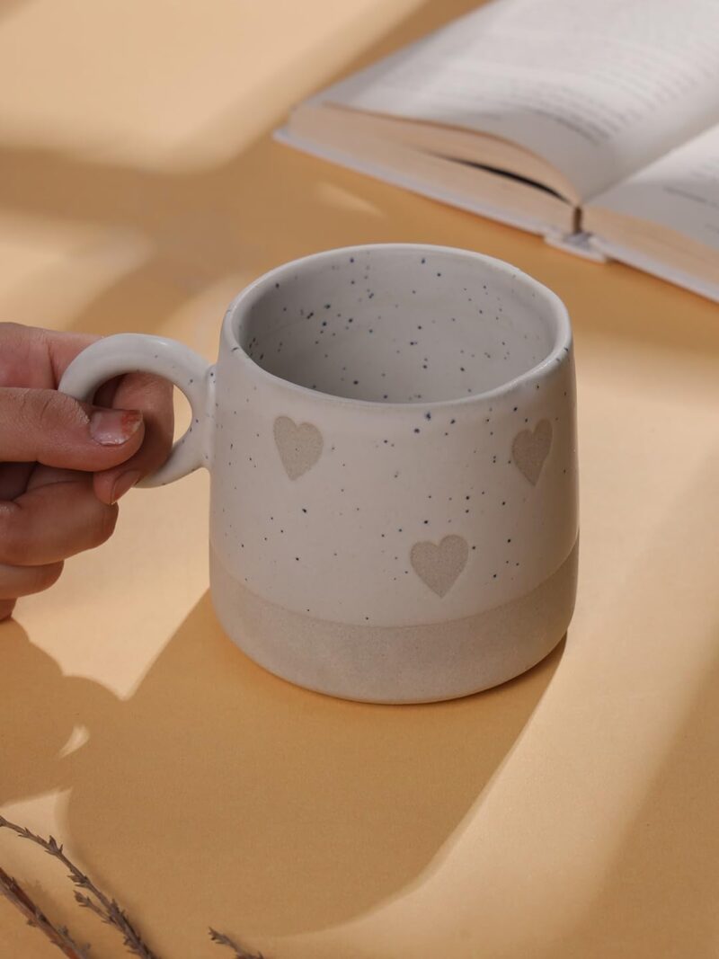 The White Space Living Beige Heart Coffee Mug (Single) - Ceramic Mugs for Gift to Best Friend Tea Mugs Coffee Mugs Microwave Safe Coffee Mugs Ceramic Tea Cups, 250 ML