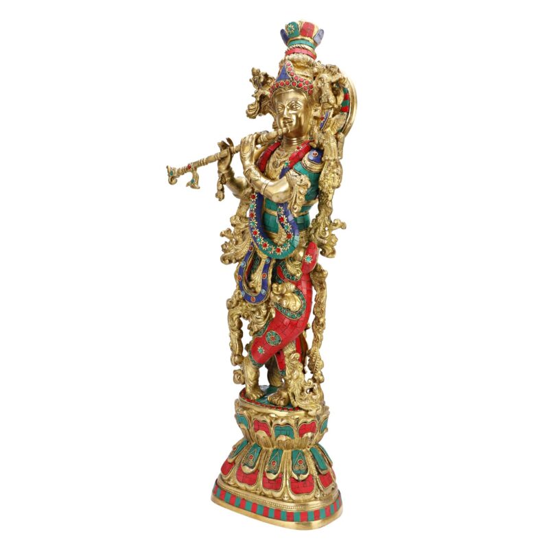 Artvarko Brass Lord Krishna Idol Bhagwan Large Statue Multicolor Murti for Home Decor Puja Gift Height 29 Inches