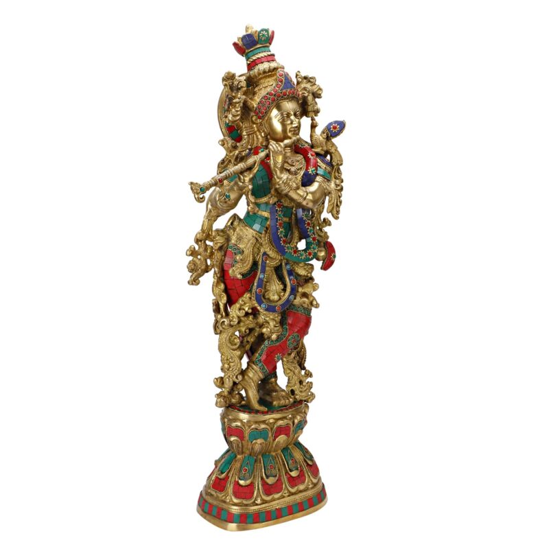 Artvarko Brass Lord Krishna Idol Bhagwan Large Statue Multicolor Murti for Home Decor Puja Gift Height 29 Inches