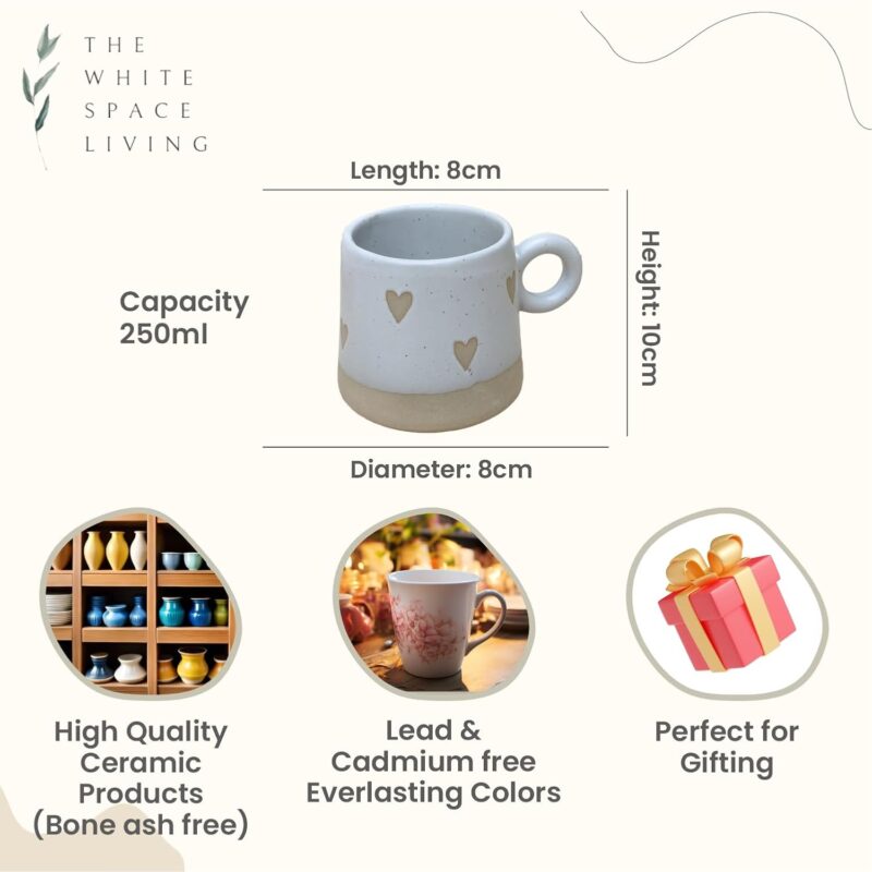 The White Space Living Beige Heart Coffee Mug (Single) - Ceramic Mugs for Gift to Best Friend Tea Mugs Coffee Mugs Microwave Safe Coffee Mugs Ceramic Tea Cups, 250 ML