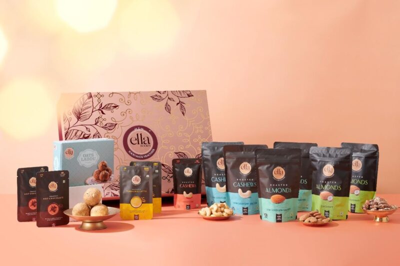 Ella Foods Majestic Diwali Hamper Box of Gourmet Goodies | Almonds, Laddoo, Hot Chocolate & More | Gift for Festive Occasions