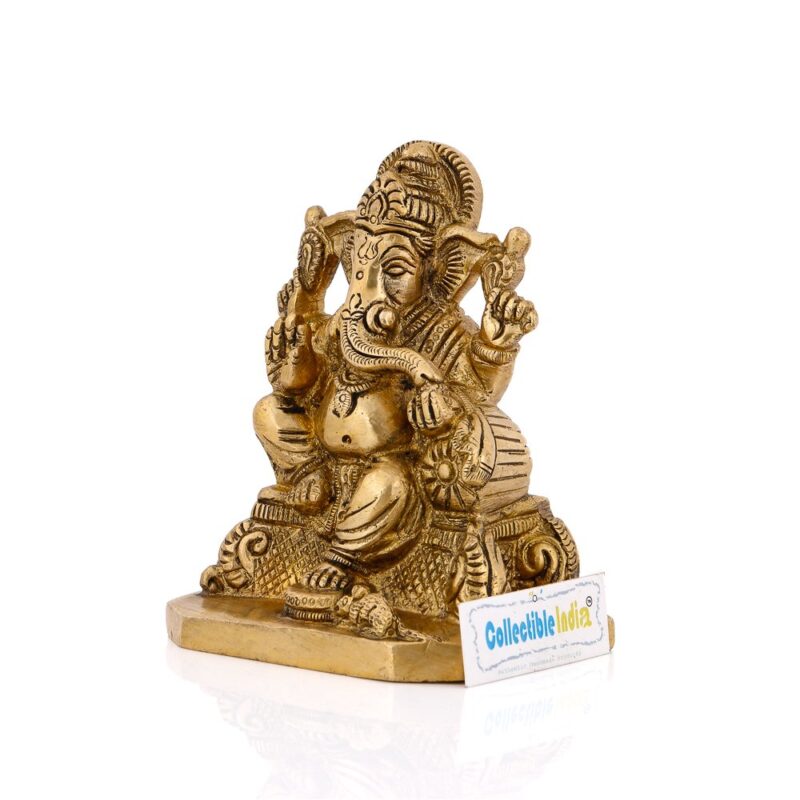 Collectible India Brass Action Lord Ganesh Idol, 4 Inches Height, Golden (Gbs178)