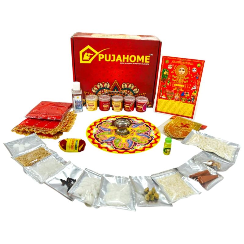 PujaHome Karwa Chauth Puja Samagri Kit - Complete NavShringaar Saman for Karva Chauth MATA Pooja (30+ Items) - Essential Rituals for a Joyous Celebration