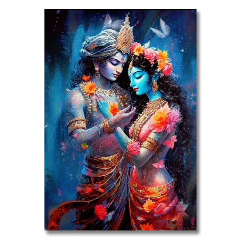 British Terminal® Lord Radha Krishna | Hindu God and Goddess Posters for Wall Vinyl Sticker Poster Multicolor (12 x 18 inch)