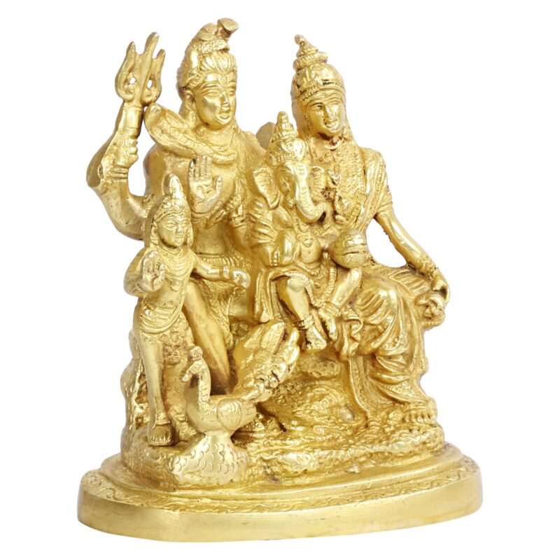 Artvarko™ Brass Lord Shiva Parvati Kartikeya and Ganesha Murti Shiv Family Parivar Idol Statue for Home Décor Mandir Temple Gift Showpiece 6 Inches Height