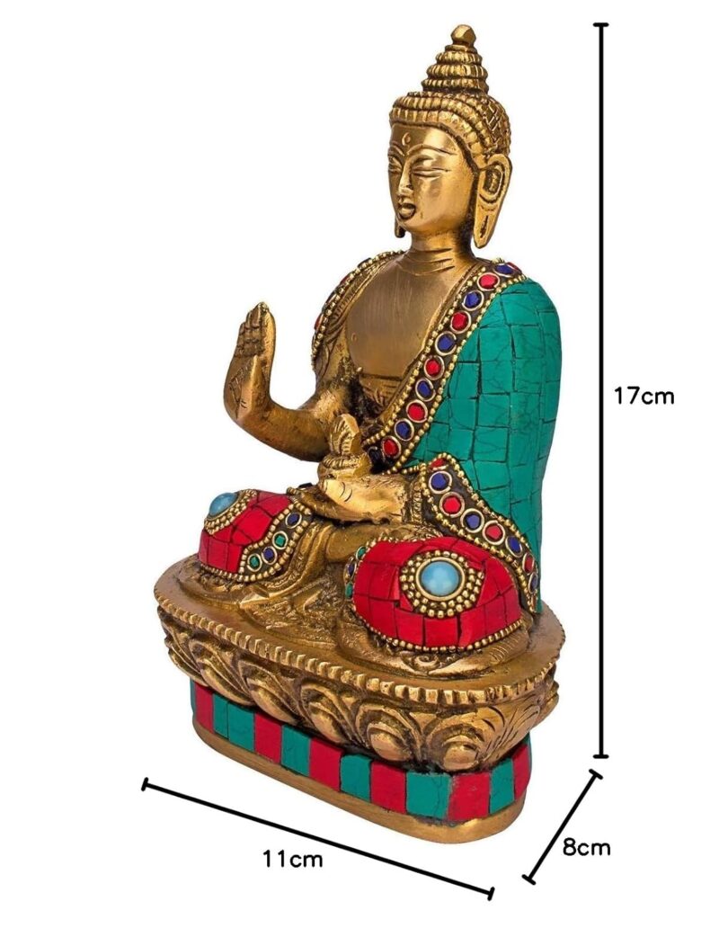 ARTVARKO Brass Buddha Vitarka Statue Multicolor Sculpture Idol for Home Decor Vastu Feng Shui Religious Gift Good Luck Idol Table Showpiece 7 Inches