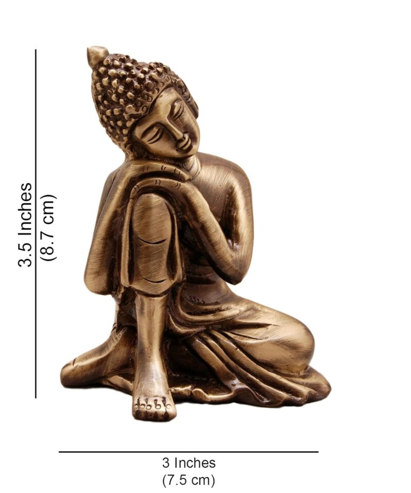 Two Moustaches Brass Buddha Resting Showpiece, Brown, Material - Brass, Showpiece for Home Decor, Home Decor Items, Buddha Statues for Living Room, House Warming Gifts, Antique Home Decor, Pack of 1