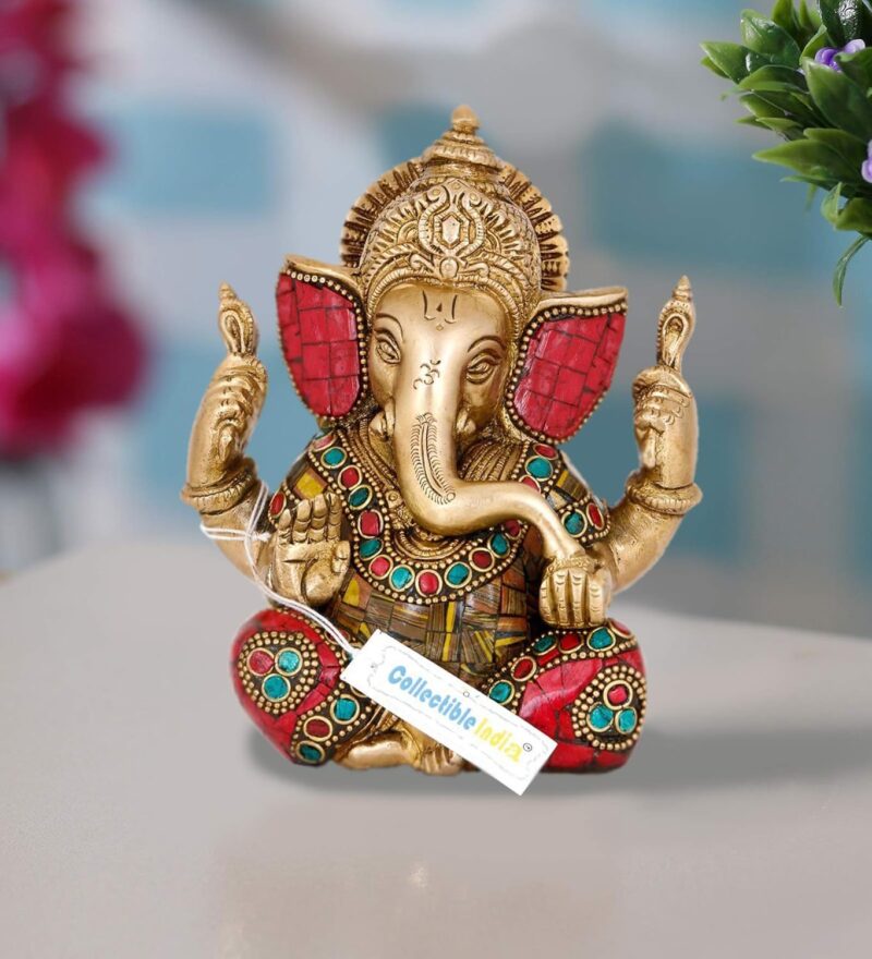 Collectible India 5.5" Lord Ganesha Brass Idol Statue for Pooja Home Décor Gifts, God Ganesh Sculpture Diwali Decoration Items.