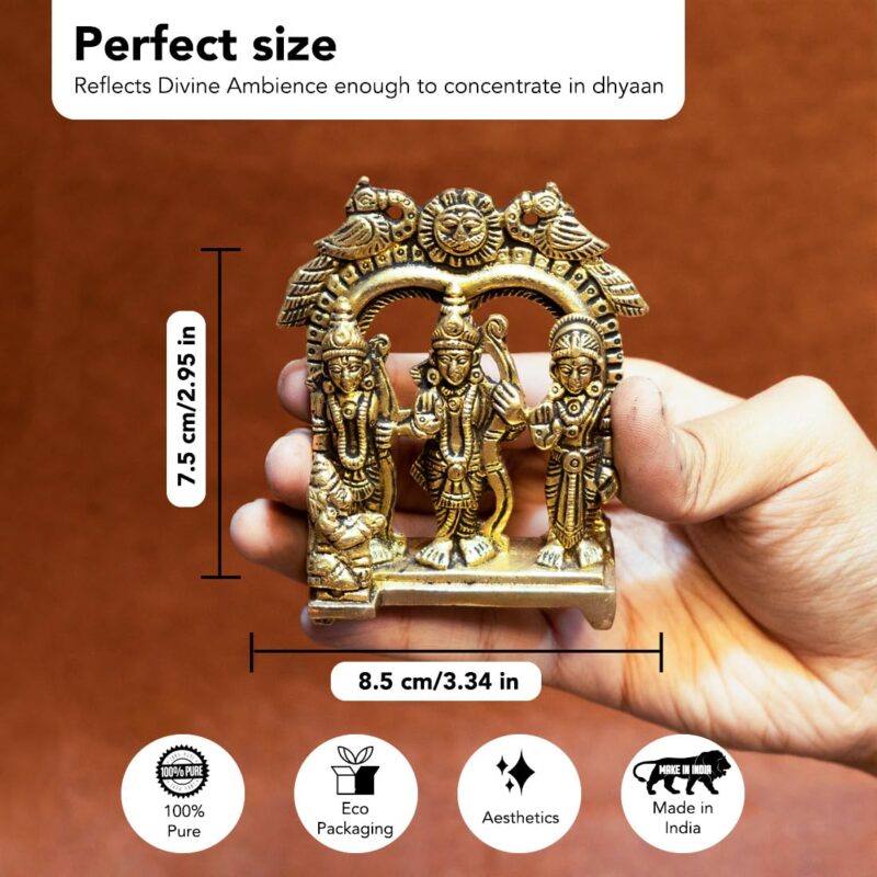 Ekhasa 100% Pure Brass Ram Darbar Murti (Size: 8.4 cm) | Ram Darbar Statue for Home Decor and Office Desk | Ram Sita Laxman Hanuman Idol for Puja Room | Shree Ram Parivar Murti for Gift