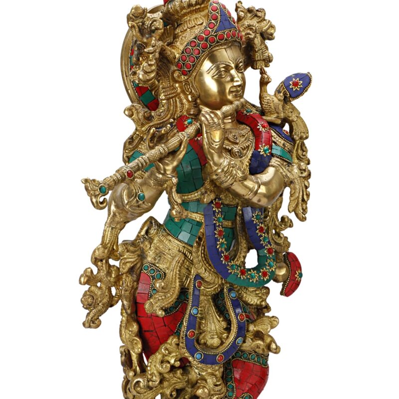 Artvarko Brass Lord Krishna Idol Bhagwan Large Statue Multicolor Murti for Home Decor Puja Gift Height 29 Inches