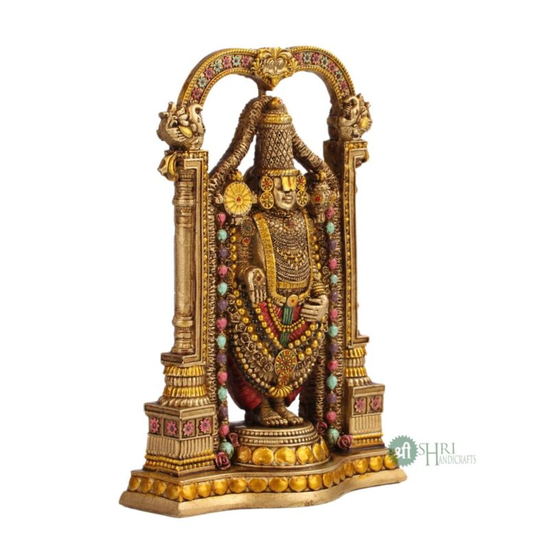 INDICAST 8" Tirupati Balaji Fine Metal Finish Idol Decorative Showpiece Handcrafted Tirupati Balaji Murti For Home Office And Gifting Purpose Sculpture, Golden, Pack of 1