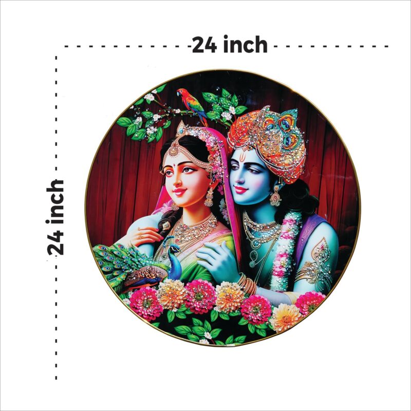 DECOR DADDY Large Round Radha Krishna Painting – Modern Crystal Art, Hindu God Wall Decor, Spiritual Home Decor (24x24 Inch)