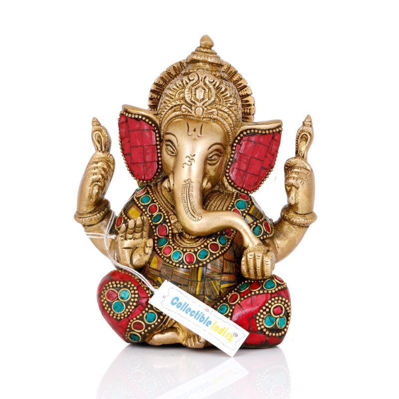 Collectible India 5.5" Lord Ganesha Brass Idol Statue for Pooja Home Décor Gifts, God Ganesh Sculpture Diwali Decoration Items.