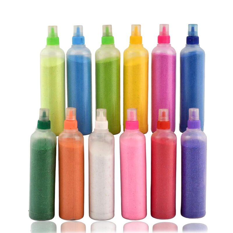 CraftVatika 12 Rangoli Colour Powder Tube Kit, Diwali Decoration Items Bottles Tool Floor Art Rang for Home Navratri Pongal Pooja Mandir Decor (Pack of 12) (1 Box- 12 Bottle)