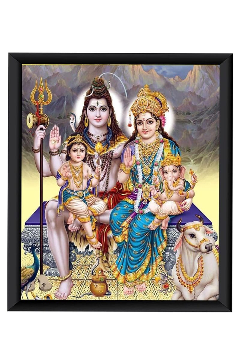 zig zag Lord Shiva & Family Wooden Photo Frame For Wall Hanging , Pooja Room - (13.5 x 9.5 inches,)