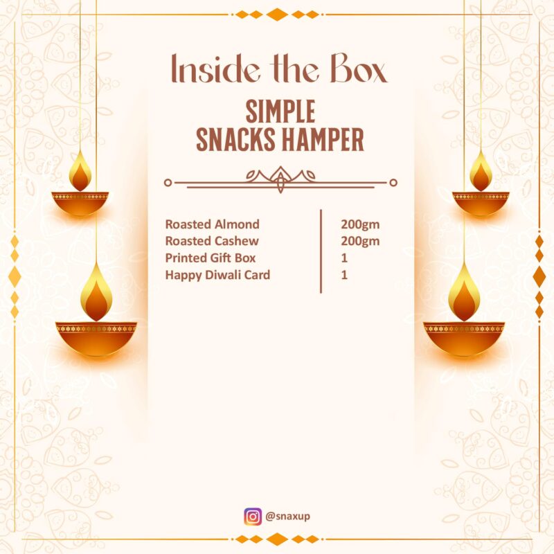 Snaxup Simple Snacks Diwali Gift Hamper Box - 3 Pack -Roasted Almond, Roasted Cashew & Diwali Greeting Card | Celebration Box | Diwali Gifts | Festive Celebrations Hamper | Gift Hamper