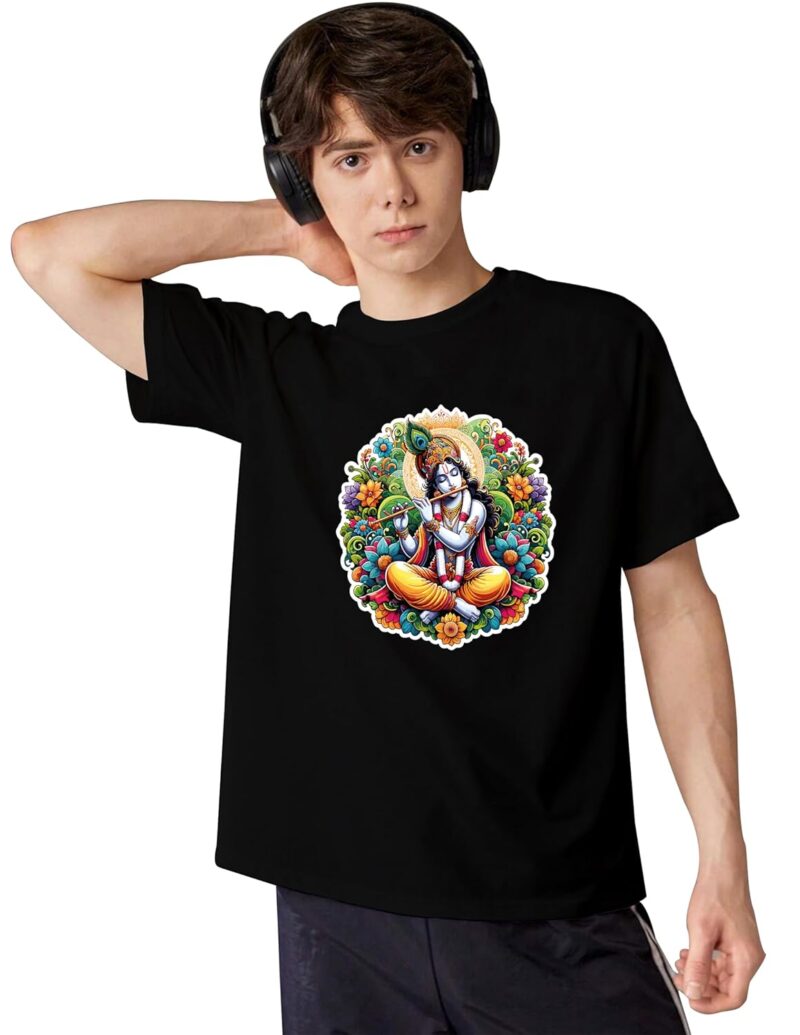 MIGLOCUST Hindu God Graphic Printed Oversized Round Neck Drop Shoulder Casual Tshirt for Boys Kids