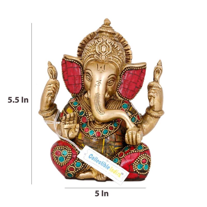 Collectible India 5.5" Lord Ganesha Brass Idol Statue for Pooja Home Décor Gifts, God Ganesh Sculpture Diwali Decoration Items.