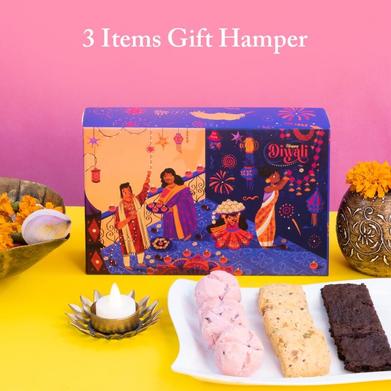 The Flavour Republic Festive Treat Hamper | Premium Diwali Gift Hamper | Bhai Dooj Hamper | Assortment of Pista Badam Biscuits, Gulab Naan Khatai, and Crispy Brownie Thins Chocochip | Ideal for Family, Friends, and Corporate Gifting