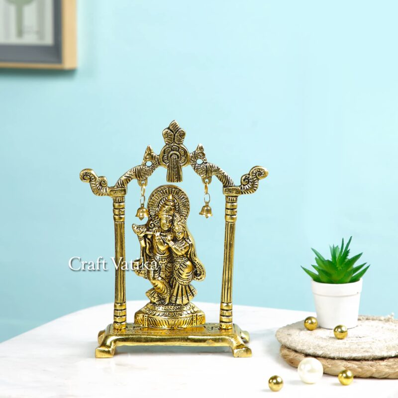 Collectible India Metal Gold Plated Radha Krishna Idol Sculpture Statue Figurine Decorative Showpiece for Janmashtami Home Decoration Temple and Gift (Size 7 x 5 Inches) (1 Pieces)