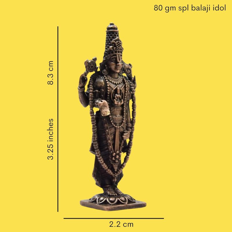 Copper Idols India - By Bhimonee Decor , 3.25 inches, Handmade Copper Balaji Idol Spl, 80 Grams, Patina Antique Finish, Pack of 1 Piece