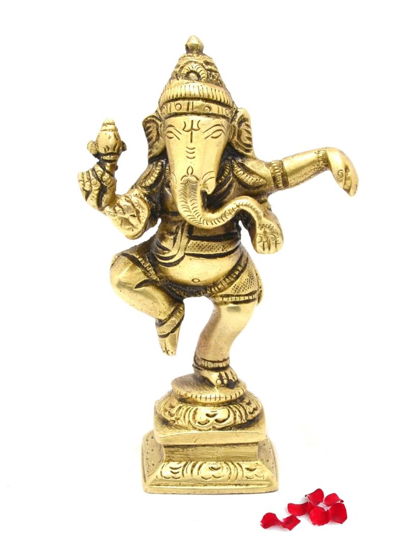 Two Moustaches Brass Dancing Ganesha Decor Idol for Home Temple, Ganesha Statue for Home, Lord Ganesha Statue, Size - 4.5 Inches, Standard, Pack of 1