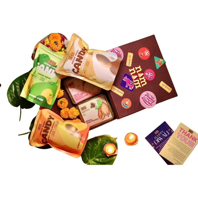 Nam Nam Grande Festive Indulgence Hamper | Luxurious Diwali Gift Box with Fruity Shellshocks, Shahi Kulfi Bites, Masala Mango, White Chocolate Strawberries & Choco Java Pecans | Perfect for Gifting & Celebrations 🪔🎉