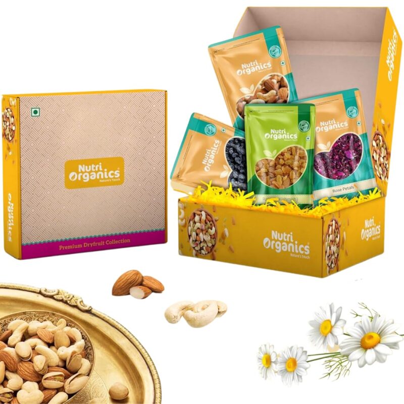 NutriOrganics Dry Fruit Celebrations Gift Box 625G Ideal For Rakhi, Diwali And Festive Gifting, Hamper For Corporate Employees Gifts, Family, Friends, Office Clients Occasion, New Year, Functions