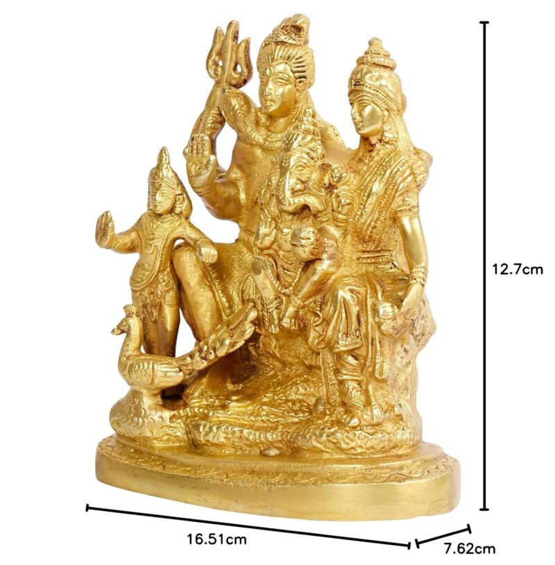 Artvarko™ Brass Lord Shiva Parvati Kartikeya and Ganesha Murti Shiv Family Parivar Idol Statue for Home Décor Mandir Temple Gift Showpiece 6 Inches Height