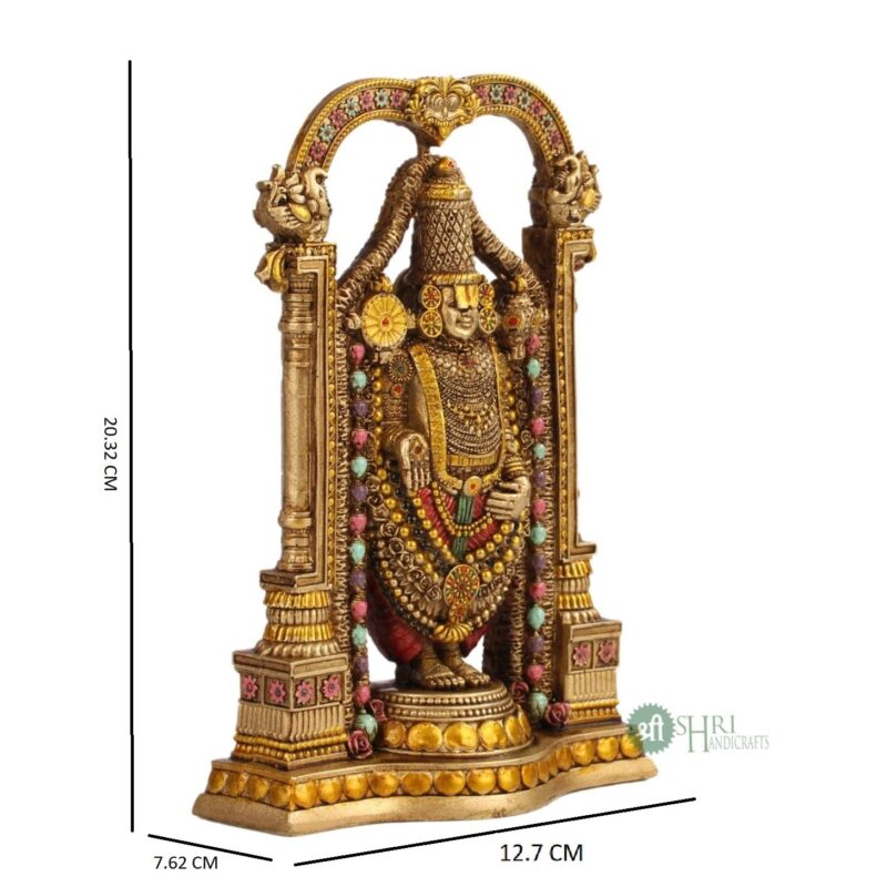 INDICAST 8" Tirupati Balaji Fine Metal Finish Idol Decorative Showpiece Handcrafted Tirupati Balaji Murti For Home Office And Gifting Purpose Sculpture, Golden, Pack of 1