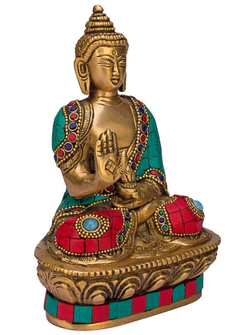 ARTVARKO Brass Buddha Vitarka Statue Multicolor Sculpture Idol for Home Decor Vastu Feng Shui Religious Gift Good Luck Idol Table Showpiece 7 Inches